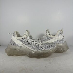 Size 8 M Steve Madden Maxima R White Bedazzled Sparkly Sneakers